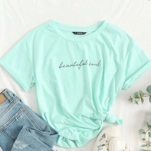 Shien, light blue T-shirt, size small, polyester, never worn